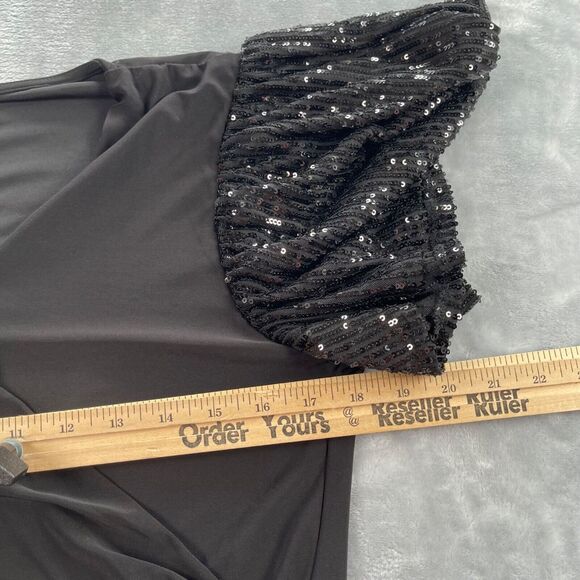 Chaus Dress Womens Large Black Jersey Knit Sequin Flutter Sleeve Surplice Neck - Picture 5 of 14